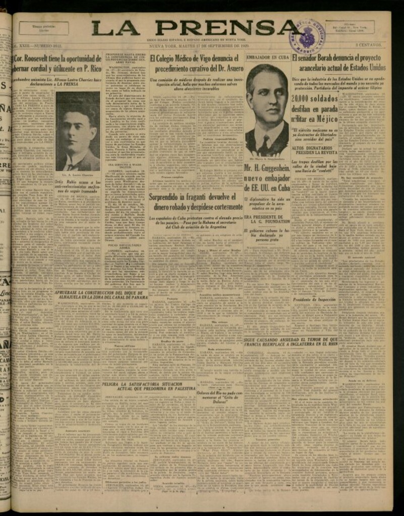 Miniatura de La Prensa: único diario español e hispano americano en Nueva York del 17 de septiembre de 1929, nº 3643