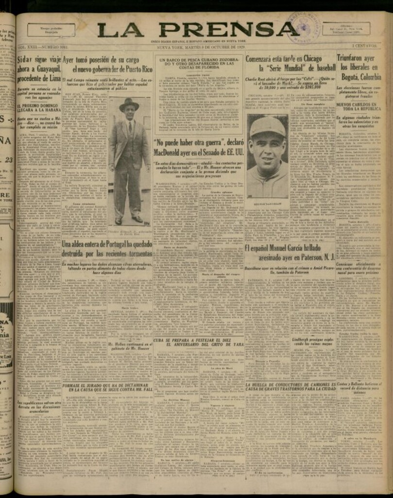 Miniatura de La Prensa: único diario español e hispano americano en Nueva York del 8 de octubre de 1929, nº 3661