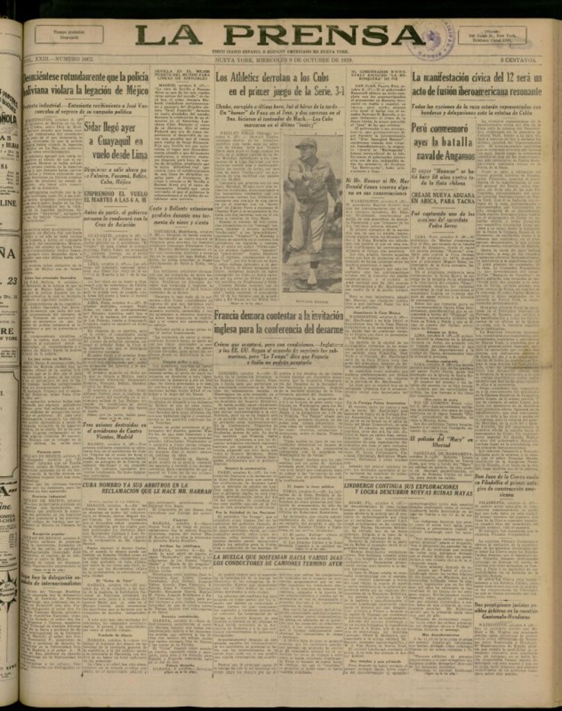 Miniatura de La Prensa: único diario español e hispano americano en Nueva York del 9 de octubre de 1929, nº 3662