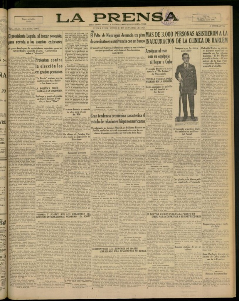 Miniatura de La Prensa: único diario español e hispano americano en Nueva York del 14 de octubre de 1929, nº 3666