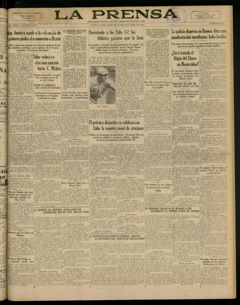 Miniatura de La Prensa: único diario español e hispano americano en Nueva York del 15 de octubre de 1929, nº 3667