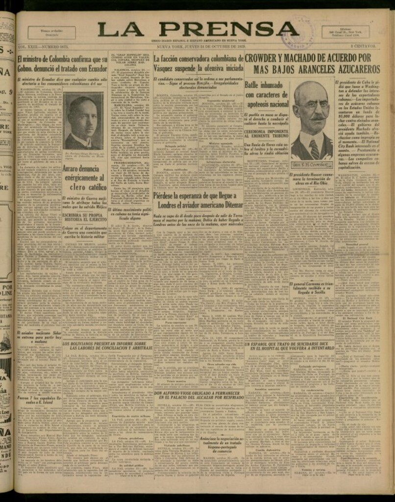 Miniatura de La Prensa: único diario español e hispano americano en Nueva York del 24 de octubre de 1929, nº 3675