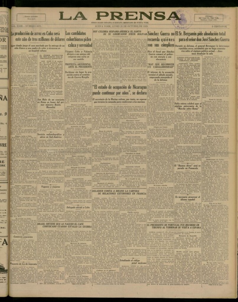 Miniatura de La Prensa: único diario español e hispano americano en Nueva York del 28 de octubre de 1929, nº 3678