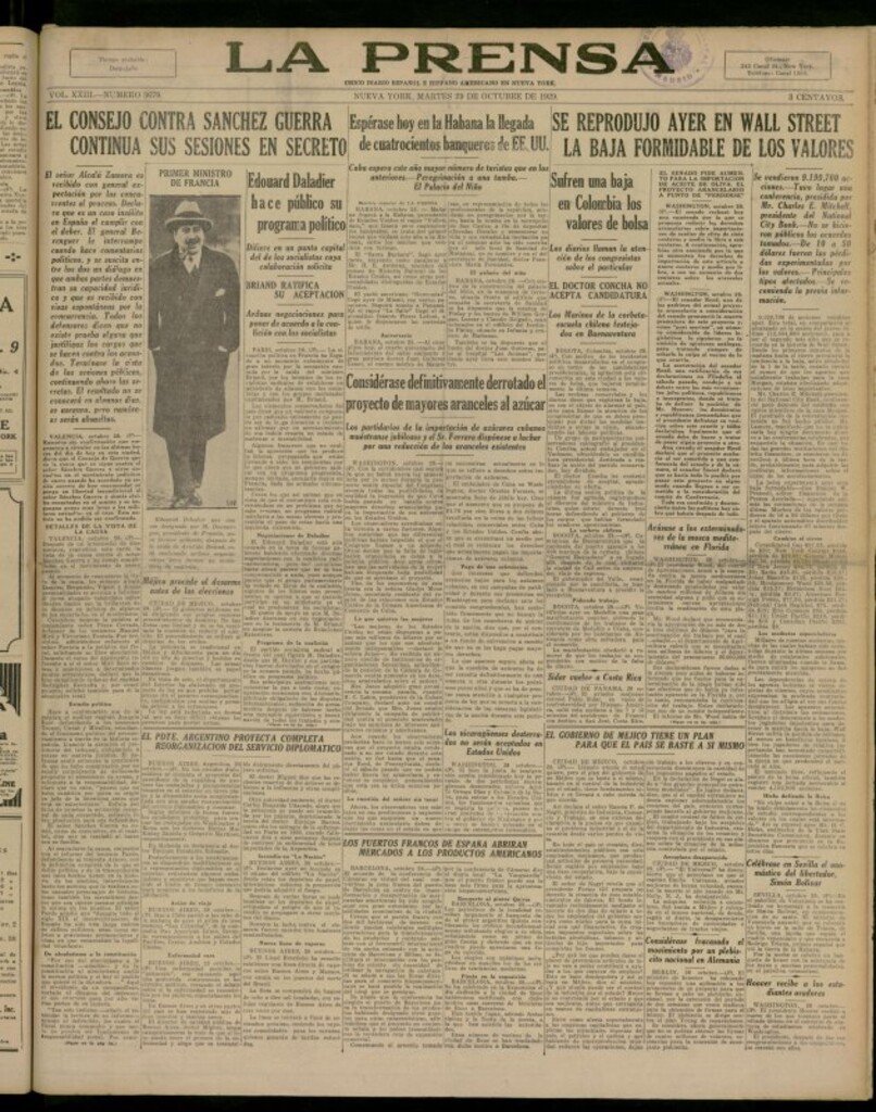 Miniatura de La Prensa: único diario español e hispano americano en Nueva York del 29 de octubre de 1929, nº 3679