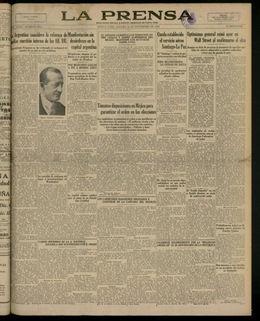 Miniatura de La Prensa: único diario español e hispano americano en Nueva York del 16 de noviembre de 1929, nº 3695