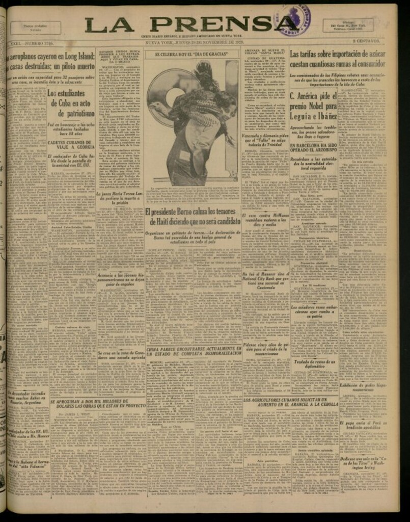 Miniatura de La Prensa: único diario español e hispano americano en Nueva York del 28 de noviembre de 1929, nº 3705