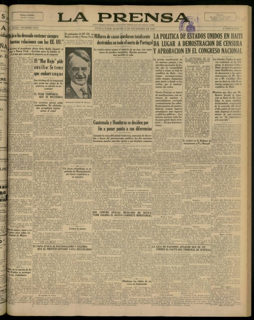 Miniatura de La Prensa: único diario español e hispano americano en Nueva York del 10 de diciembre de 1929, nº 3715