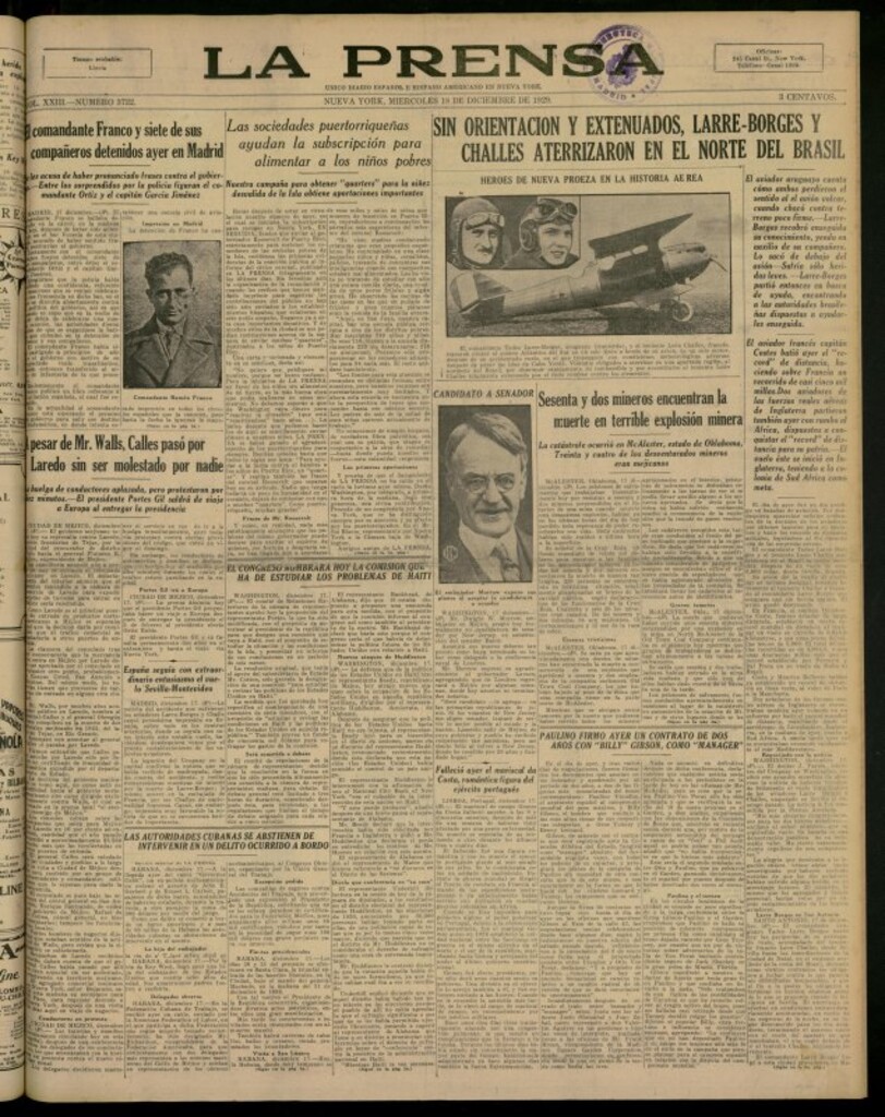 Miniatura de La Prensa: único diario español e hispano americano en Nueva York del 18 de diciembre de 1929, nº 3722
