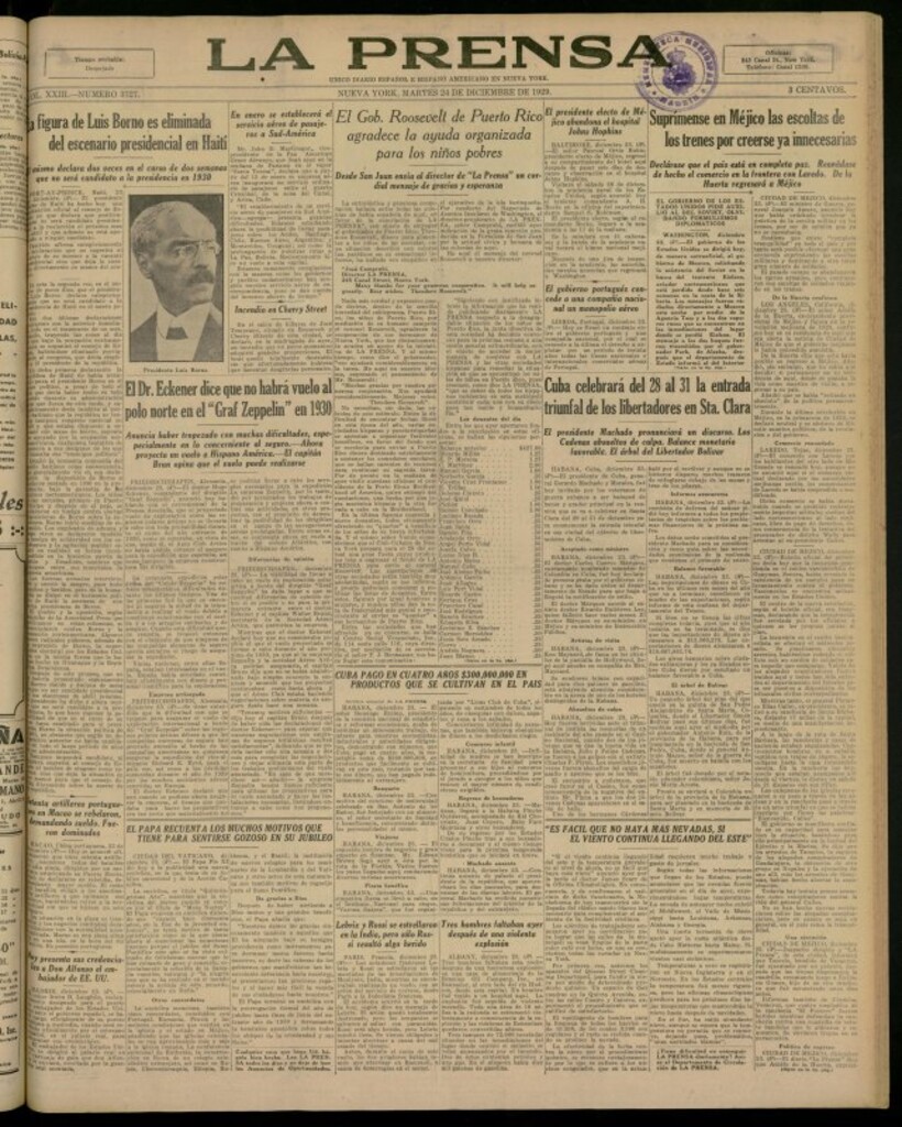Miniatura de La Prensa: único diario español e hispano americano en Nueva York del 24 de diciembre de 1929, nº 3727