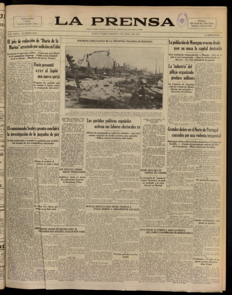 Miniatura de La Prensa: único diario español e hispano americano en Nueva York del 4 de abril de 1931, nº 4127