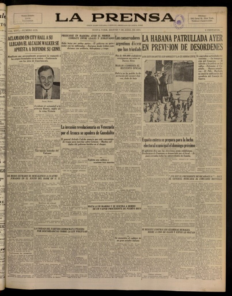 Miniatura de La Prensa: único diario español e hispano americano en Nueva York del 7 de abril de 1931, nº 4129