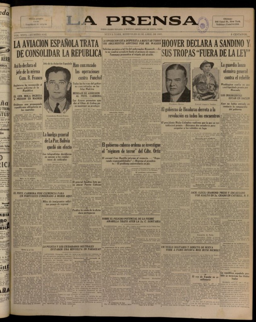 Miniatura de La Prensa: único diario español e hispano americano en Nueva York del 22 de abril de 1931, nº 4142