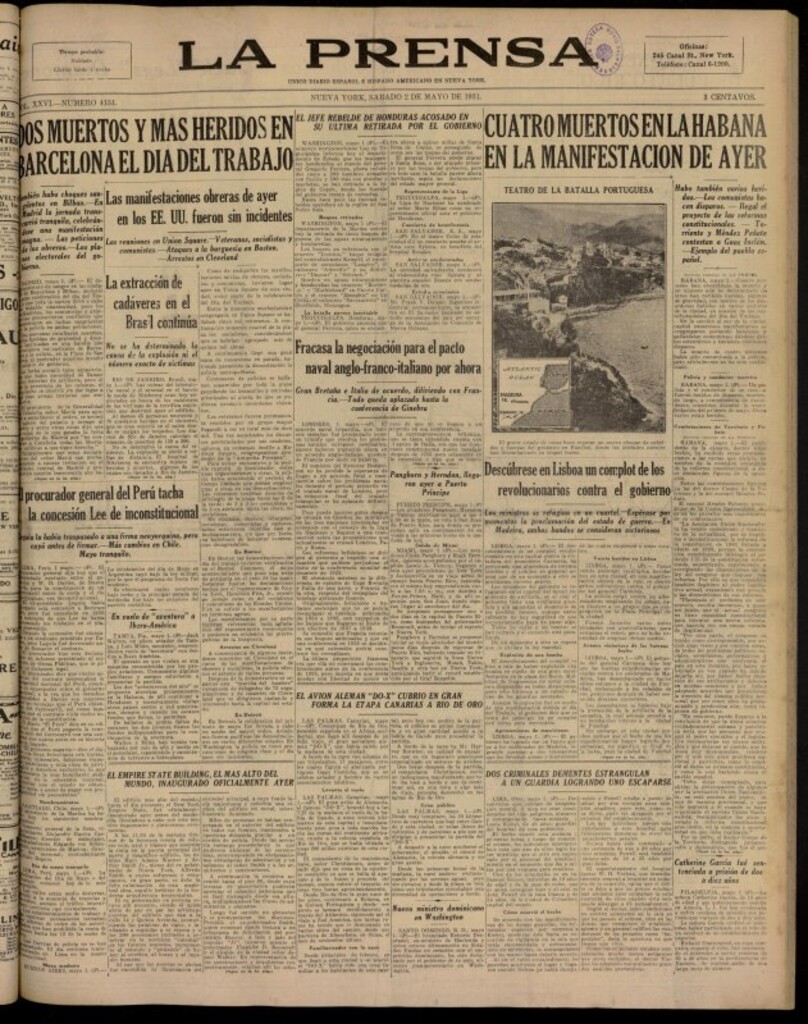 Miniatura de La Prensa: único diario español e hispano americano en Nueva York del 2 de mayo de 1931, nº 4151