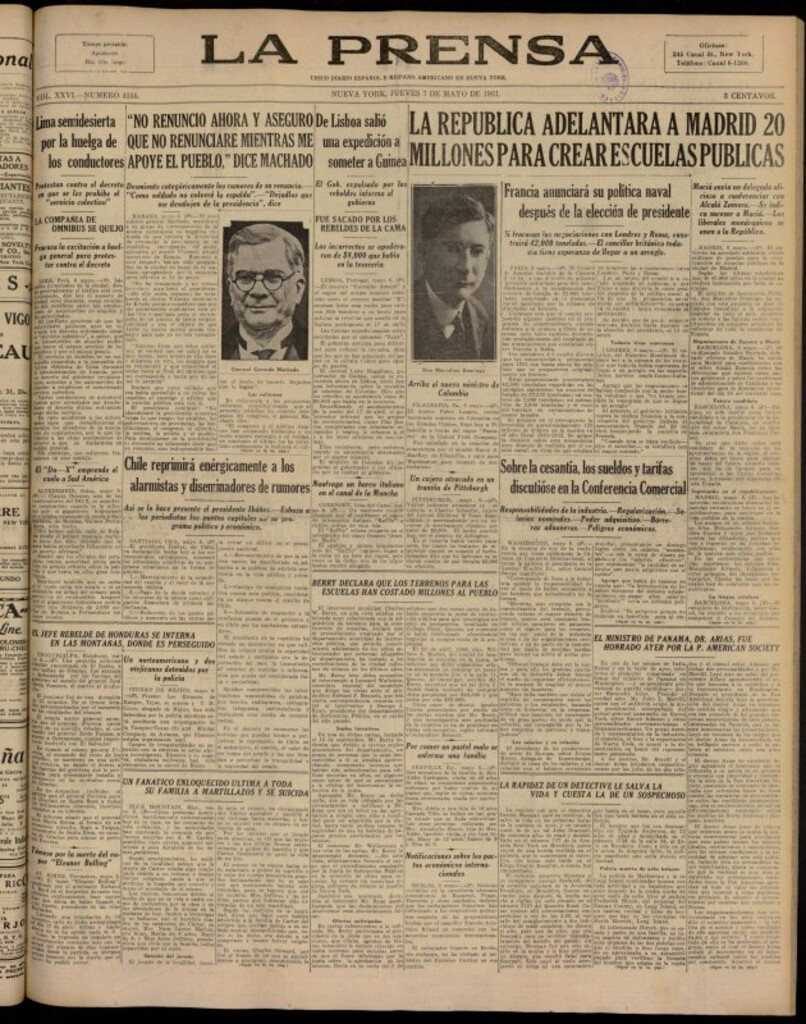 Miniatura de La Prensa: único diario español e hispano americano en Nueva York del 7 de mayo de 1931, nº 4155