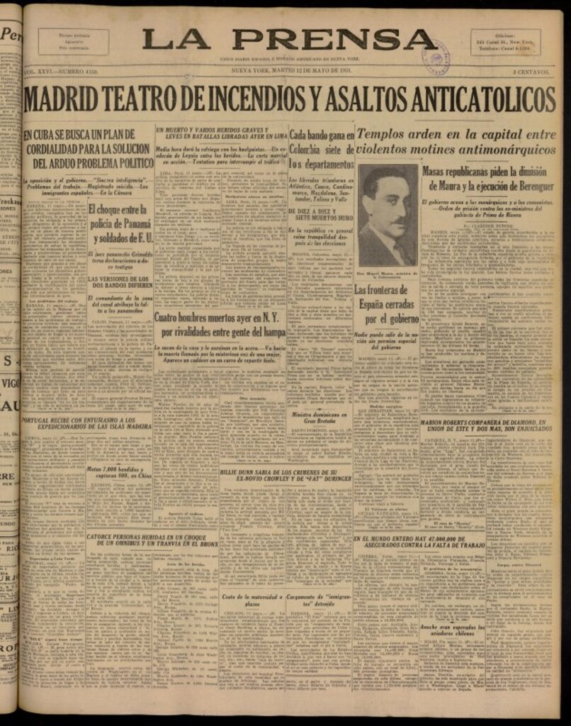 Miniatura de La Prensa: único diario español e hispano americano en Nueva York del 12 de mayo de 1931, nº 4159
