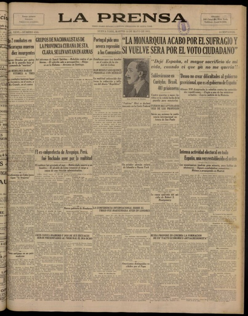 Miniatura de La Prensa: único diario español e hispano americano en Nueva York del 19 de mayo de 1931, nº 4165