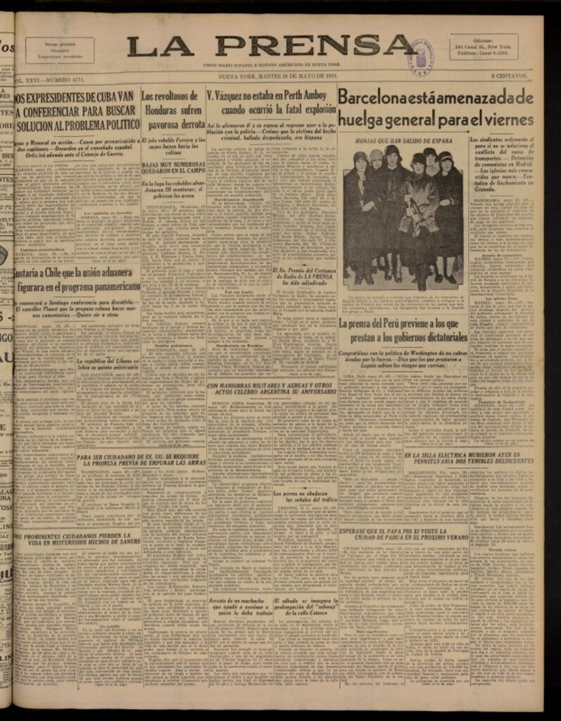 Miniatura de La Prensa: único diario español e hispano americano en Nueva York del 26 de mayo de 1931, nº 4171