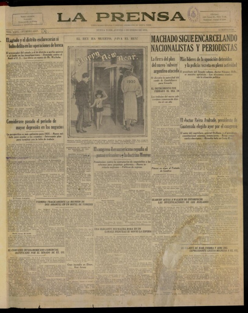 Miniatura de La Prensa: único diario español e hispano americano en Nueva YorkNew York, del 1 de enero de 1931, nº 4047