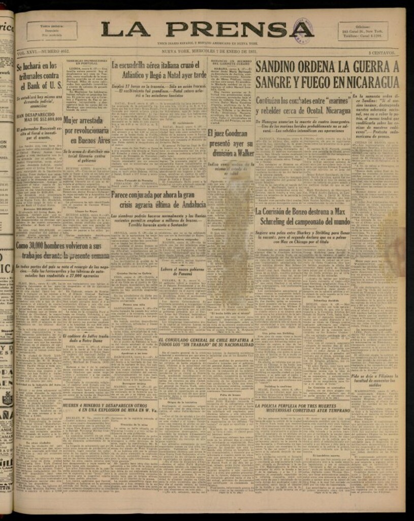 Miniatura de La Prensa: único diario español e hispano americano en Nueva YorkNew York, de 7 de enero de 1931, nº 4052