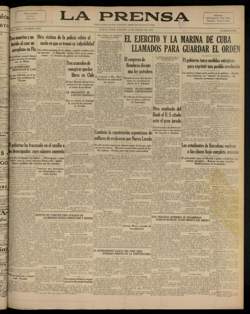 Miniatura de La Prensa: único diario español e hispano americano en Nueva YorkNew York, de 10 de enero de 1931, nº 4055