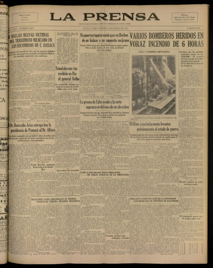 Miniatura de La Prensa: único diario español e hispano americano en Nueva YorkNew York, de 16 de enero de 1931, nº 4060