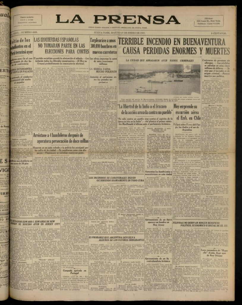 Miniatura de La Prensa: único diario español e hispano americano en Nueva YorkNew York, de 27 de enero de 1931, nº 4069