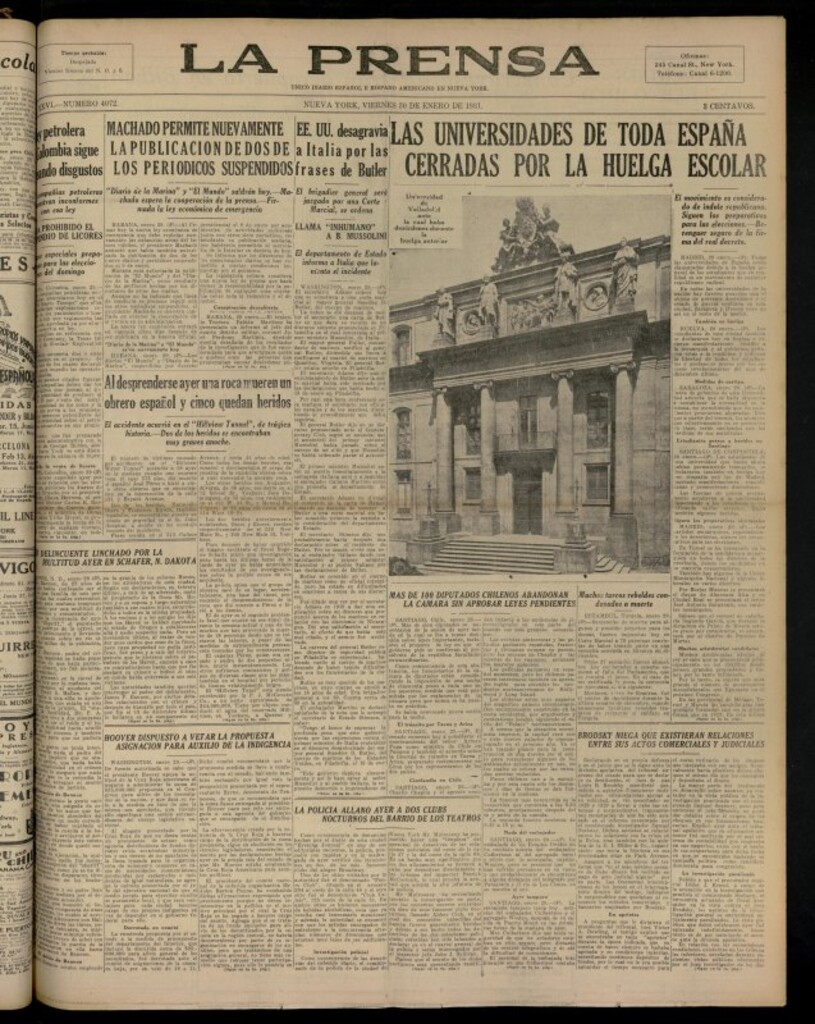 Miniatura de La Prensa: único diario español e hispano americano en Nueva YorkNew York, de 30 de enero de 1931, nº 4072