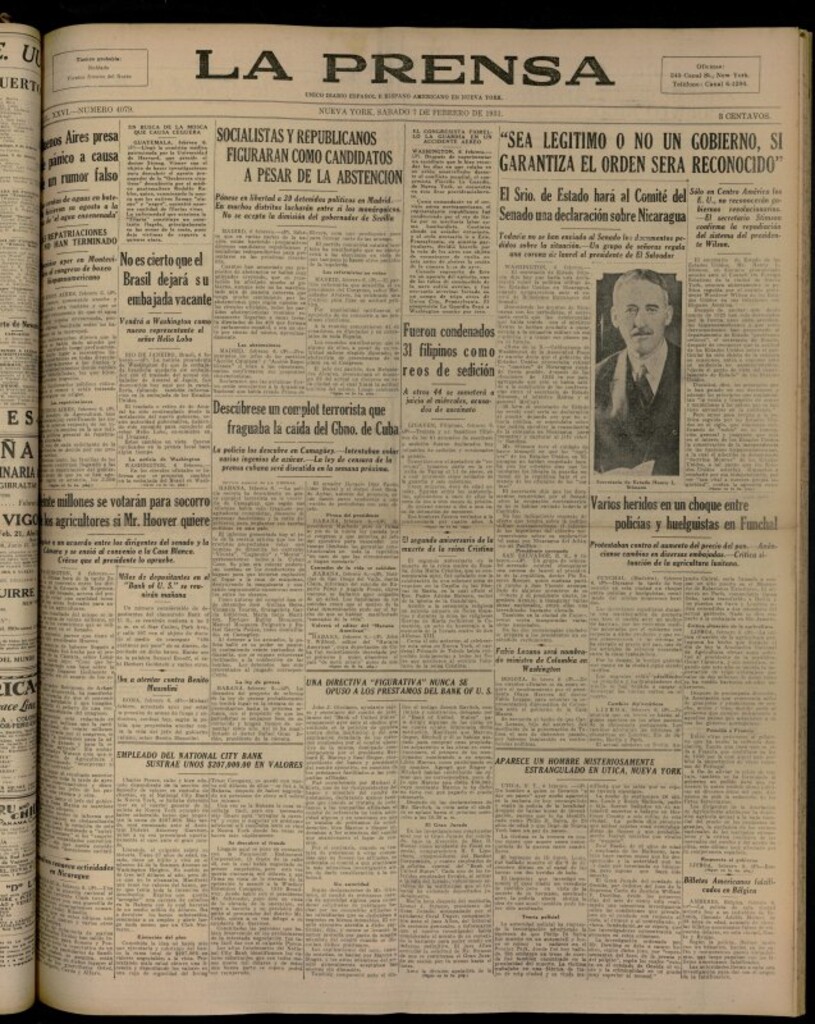 Miniatura de La Prensa: único diario español e hispano americano en Nueva YorkNew York, de 7 de febrero de 1931, nº 4079