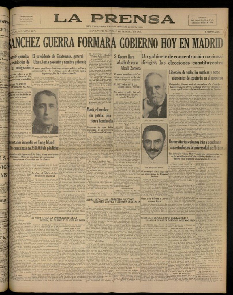 Miniatura de La Prensa: único diario español e hispano americano en Nueva YorkNew York, de 17 de febrero de 1931, nº 4087
