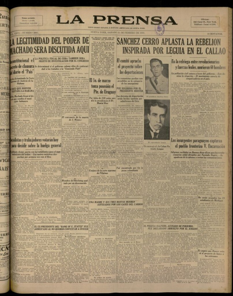 Miniatura de La Prensa: único diario español e hispano americano en Nueva YorkNew York, de 21 de febrero de 1931, nº 4091