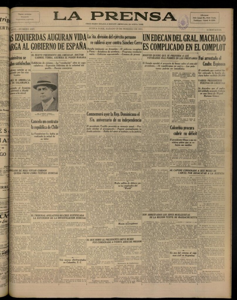 Miniatura de La Prensa: único diario español e hispano americano en Nueva YorkNew York, de 28 de febrero de 1931, nº 4097