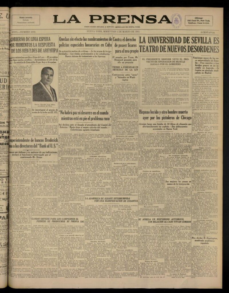 Miniatura de La Prensa: único diario español e hispano americano en Nueva YorkNew York, de 4 de marzo de 1931, nº 4100