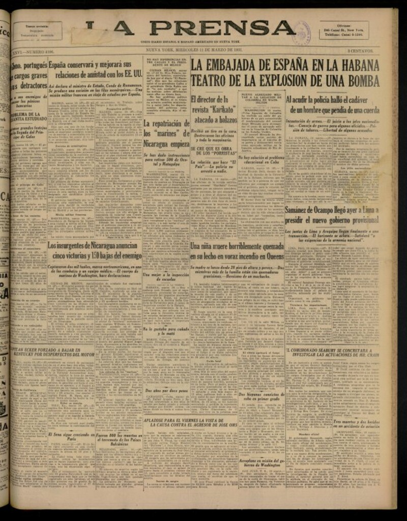 Miniatura de La Prensa: único diario español e hispano americano en Nueva YorkNew York, de 11 de marzo de 1931, nº 4106
