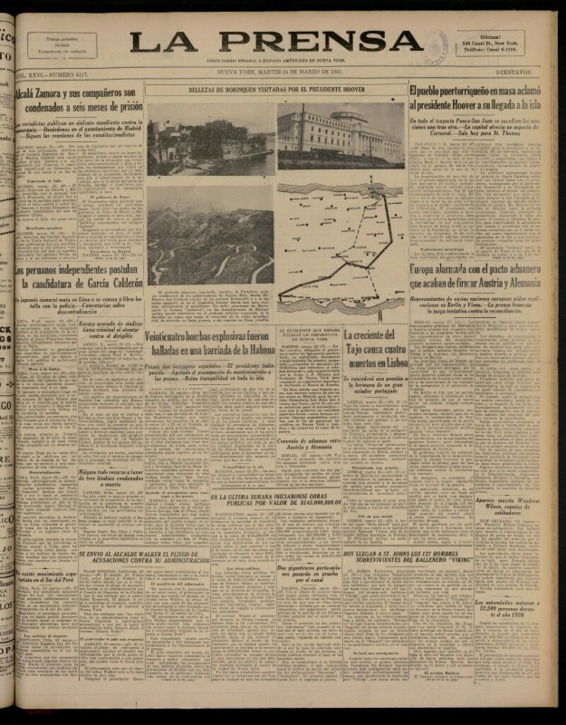 Miniatura de La Prensa: único diario español e hispano americano en Nueva YorkNew York, de 24 de marzo de 1931, nº 4117