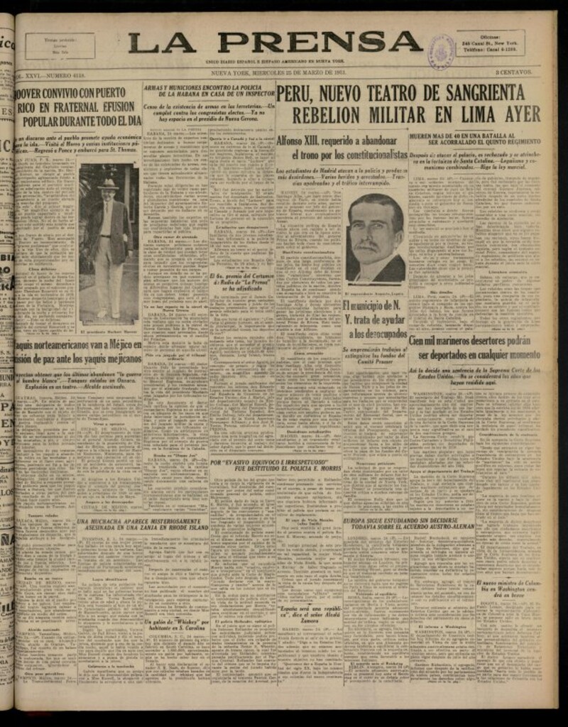 Miniatura de La Prensa: único diario español e hispano americano en Nueva YorkNew York, de 25 de marzo de 1931, nº 4118