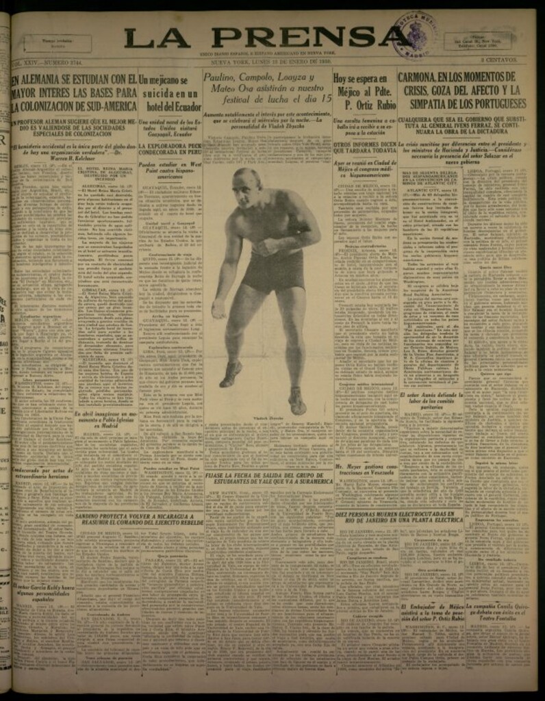 Miniatura de La Prensa: único diario español e hispano americano en Nueva York del 13 de enero de 1930, nº 3744