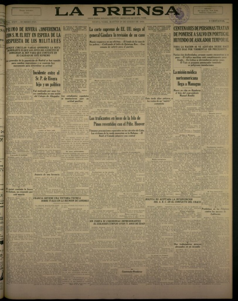 Miniatura de La Prensa: único diario español e hispano americano en Nueva York del 28 de enero de 1930, nº 3757