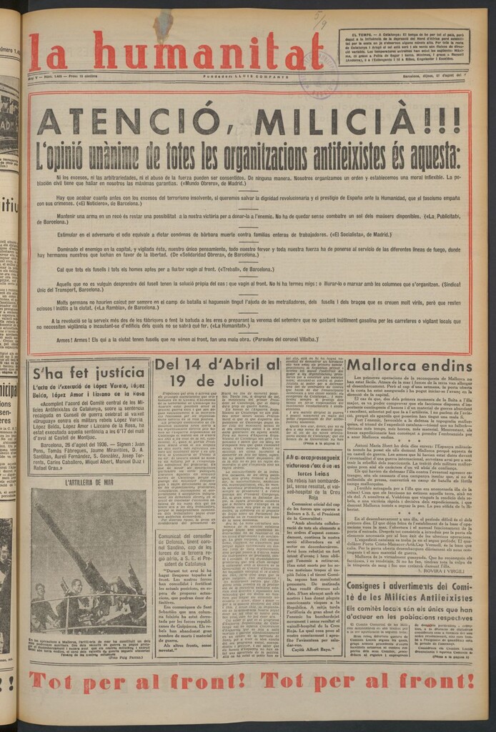 Miniatura de La Humanitat del 27 de agosto de 1936