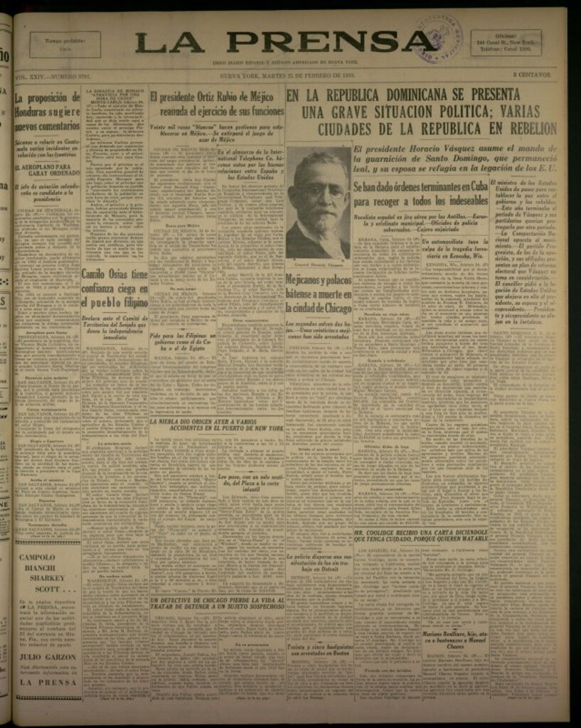 Miniatura de La Prensa: único diario español e hispano americano en Nueva York del 25 de febrero de 1930, nº 3781