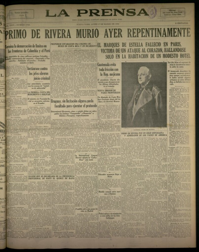 Miniatura de La Prensa: único diario español e hispano americano en Nueva York, del 17 de marzo de 1930, nº 3798