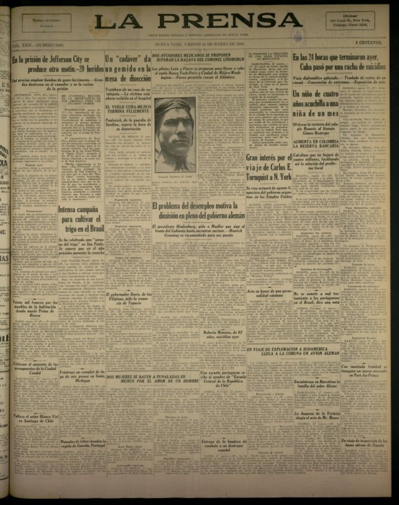 Miniatura de La Prensa: único diario español e hispano americano en Nueva York del 28 de marzo de 1930, nº 3808