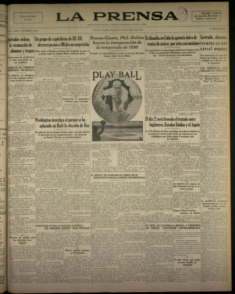 Miniatura de La Prensa: único diario español e hispano americano en Nueva York del 15 de abril de 1930, nº 3823
