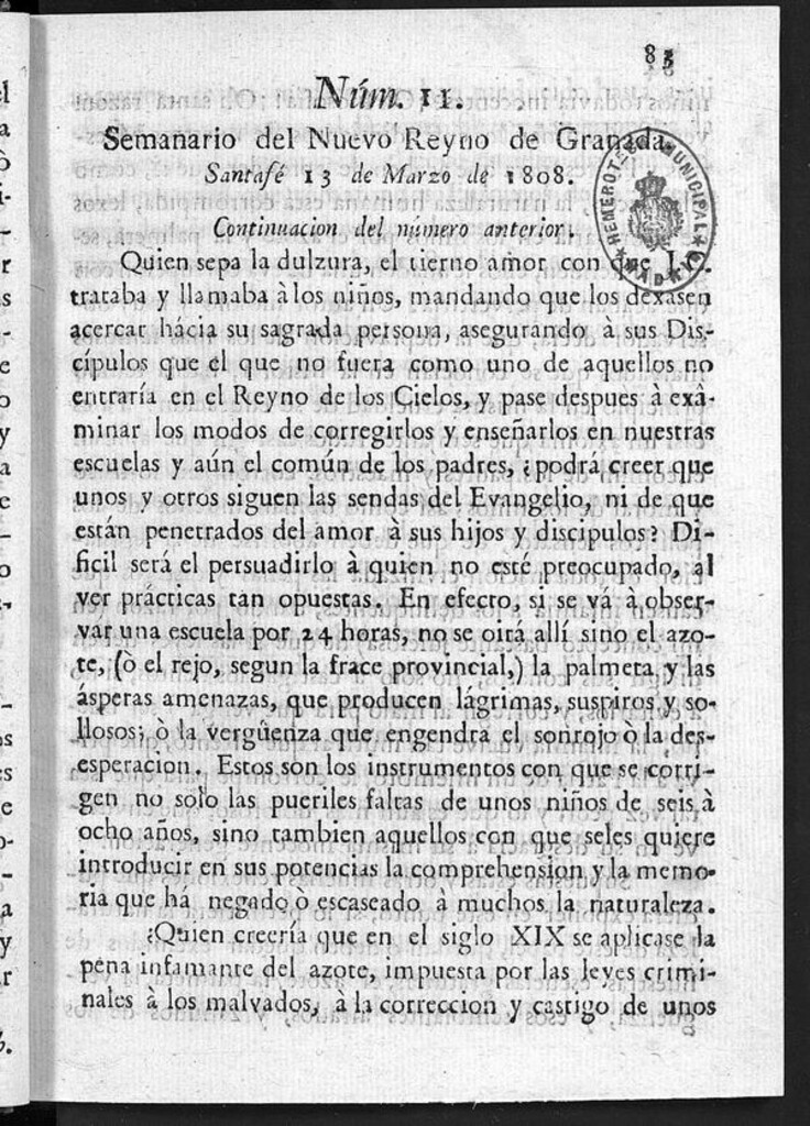 Miniatura de Semanario del Nuevo Reyno de Granada, Núm. 11.