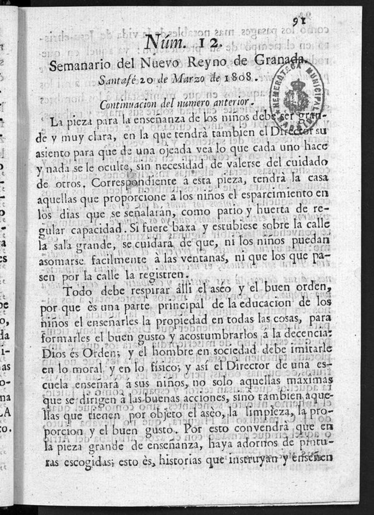 Miniatura de Semanario del Nuevo Reyno de Granada, Núm. 12.
