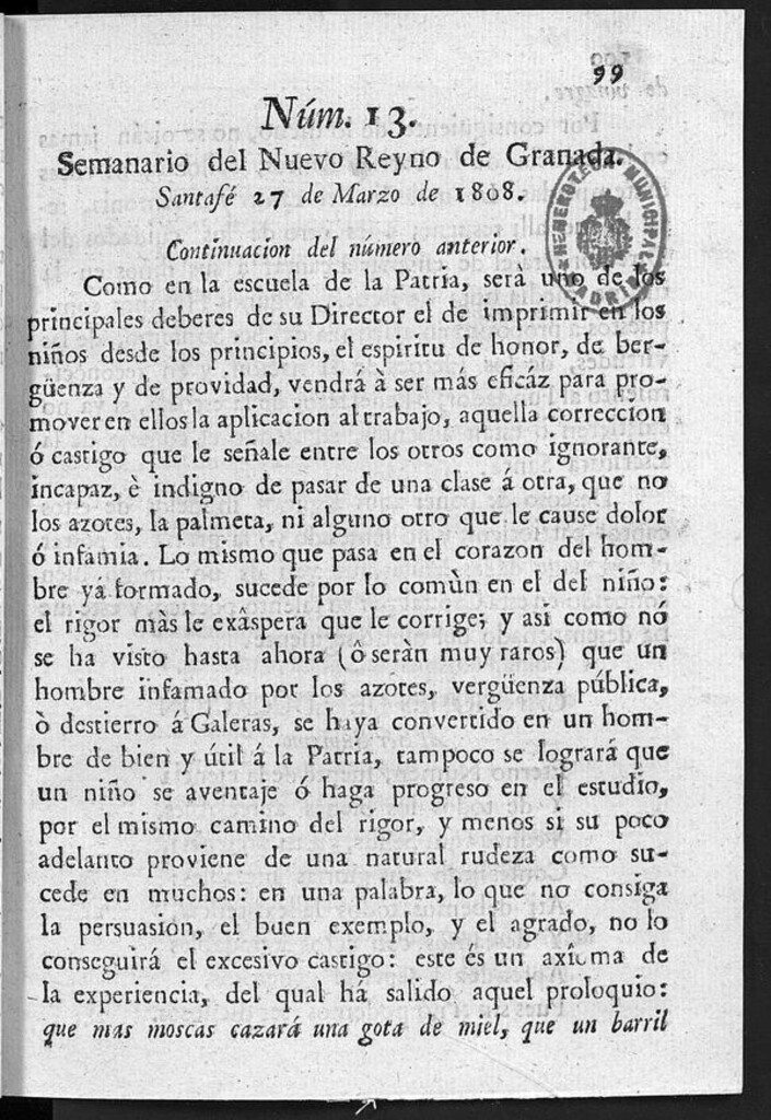 Miniatura de Semanario del Nuevo Reyno de Granada, Núm. 13.