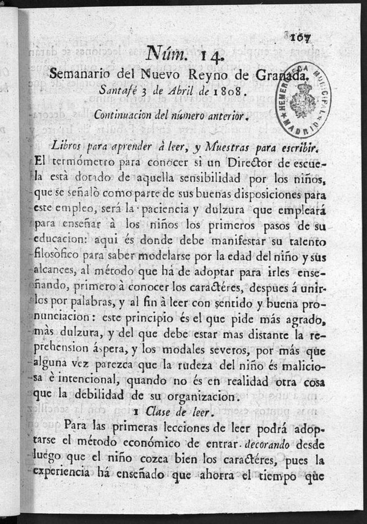 Miniatura de Semanario del Nuevo Reyno de Granada, Núm. 14.