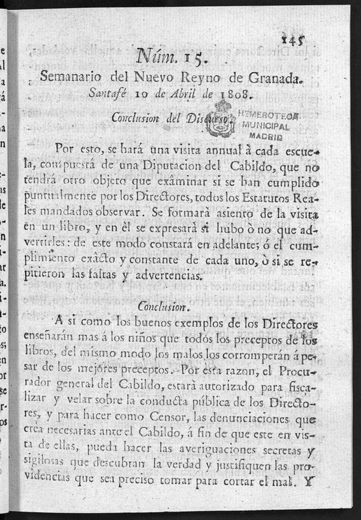 Miniatura de Semanario del Nuevo Reyno de Granada, Núm. 15.