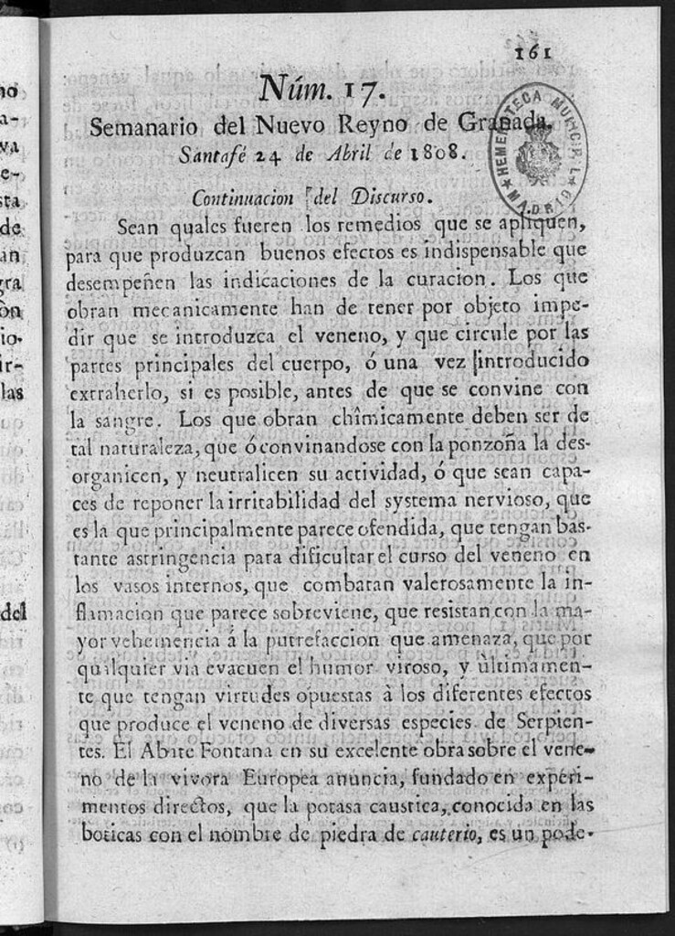 Miniatura de Semanario del Nuevo Reyno de Granada, Núm. 17.