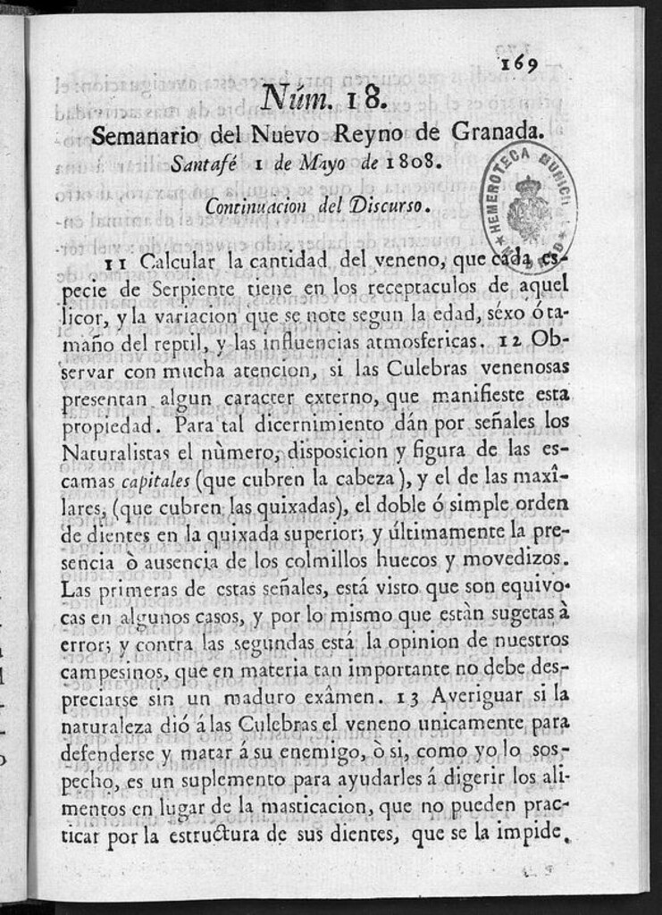 Miniatura de Semanario del Nuevo Reyno de Granada, Núm. 18.