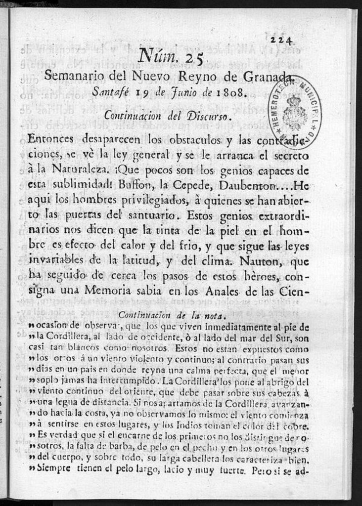 Miniatura de Semanario del Nuevo Reyno de Granada, Núm. 25.
